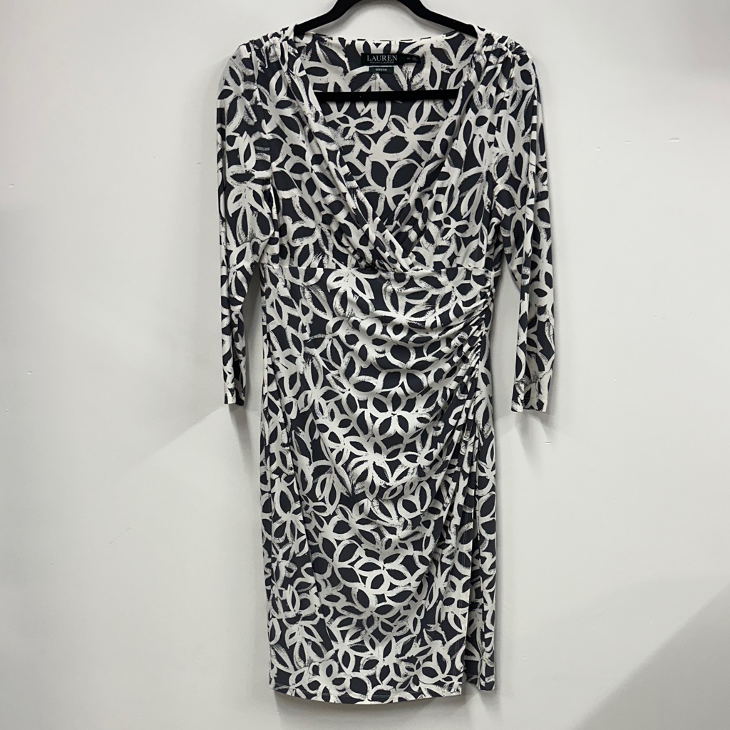 Lauren Ralph Lauren Gray And White Long Sleeve Dress 10